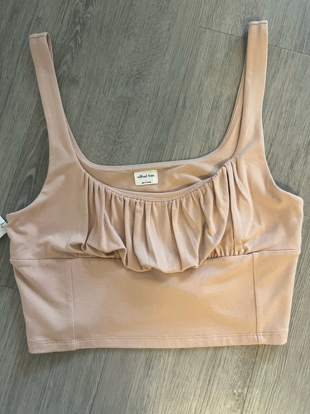 Aritzia Wilfred Dusty Rose Ruffle Crop Tank Top Women's Size L